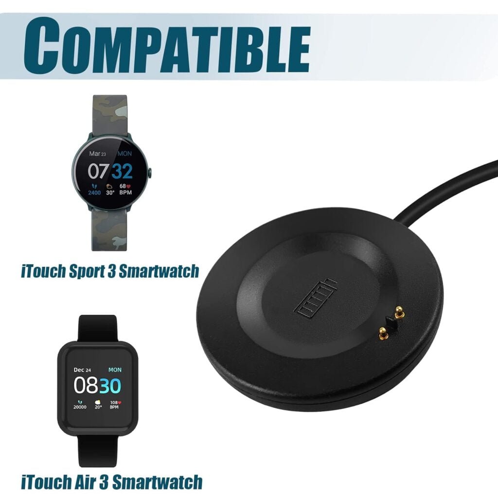 2 Pcs USB Charger Cable ONLY Compatible with iTouch Air 3 Smartwatch  iTouch Sport 3 Smartwatch, Replacement Charging Base Station Fit for iTouch Air 3 Smartwatch