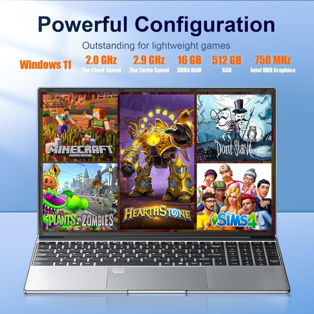 ANPCOWER 2024 Latest 15.6 Laptop with 2.0GHz Intel Processor(up to 2.9GHz), 16GB DDR4 RAM, 512GB SSD, Windows 11 Laptop Computer with IPS FHD 1080P Display, 5G/2.4Ghz WiFi, USB 3.0, Bluetooth 4.2