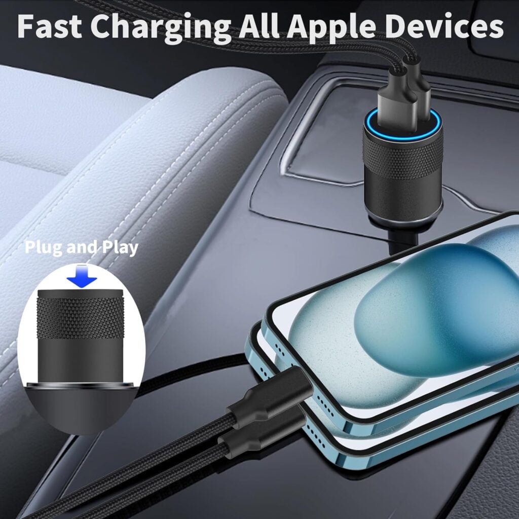 [Apple MFi Certified] iPhone Fast Car Charger, BARMASO 4.8A Dual USB Smart Power Rapid Car Charger + 2 Pack Lightning to USB Braided Cable Quick Car Charging for iPhone 14/13/12/11/XSax/XR/SE/X/8/iPad