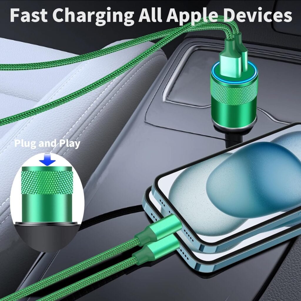 [Apple MFi Certified] iPhone Fast Car Charger, BARMASO 4.8A Dual USB Smart Power Rapid Car Charger + 2 Pack Lightning to USB Braided Cable Quick Car Charging for iPhone 14/13/12/11/XSax/XR/SE/X/8/iPad