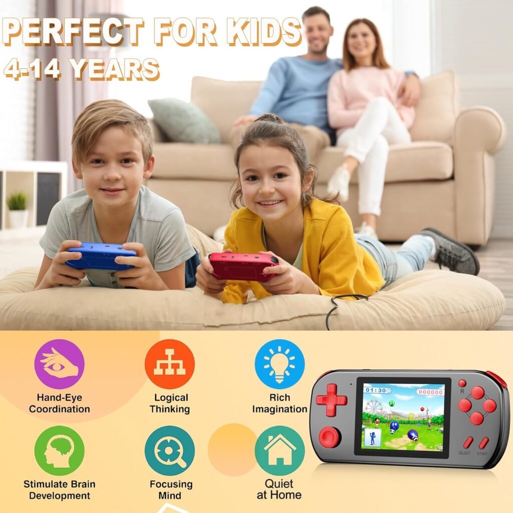 Handheld Game Console for Kids Adults Built-in 270 Retro Video Games, Portable Gaming System with Rechargeable Battery Gamepad, Mini Arcade Toys Supports 2 Players Birthday Xmas Gifts, Black