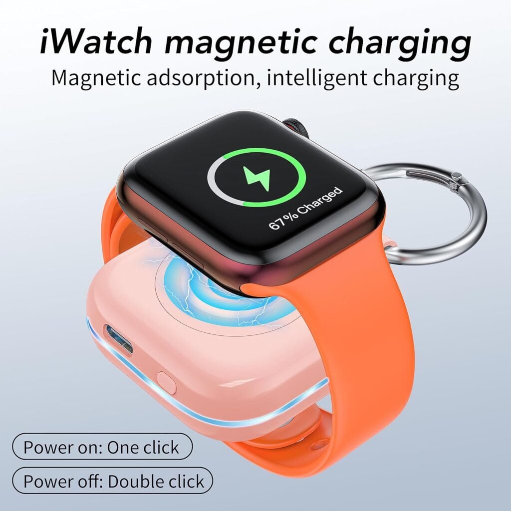 HUOTO Charger for Apple Watch Accessories,1200mAh Battery Pack Smartwatch Accessories Keychain Wireless Power Bank USB-c Charger for Apple Watch Series 9 8 7 6 5 4 3 2 1 SE Ultra, Gifts Women Man