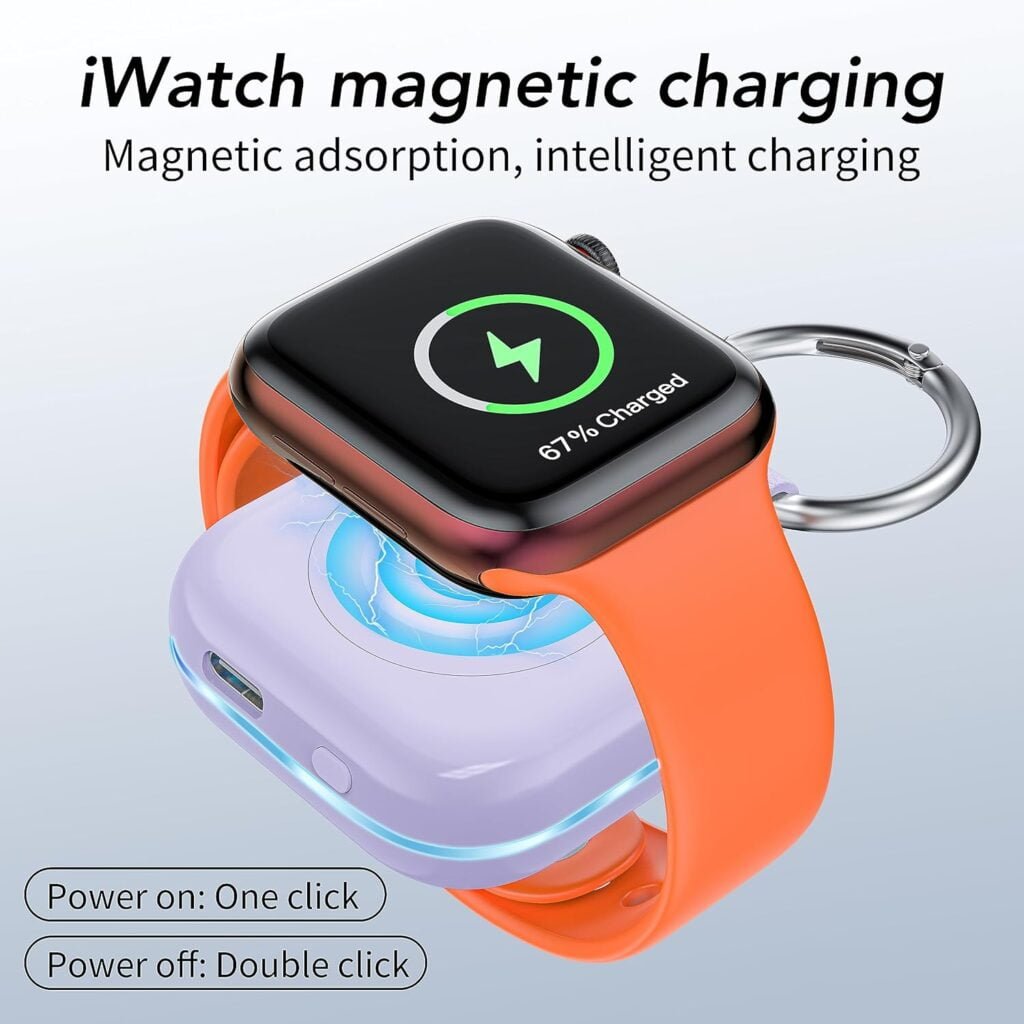 HUOTO Charger for Apple Watch Accessories,1200mAh Battery Pack Smartwatch Accessories Keychain Wireless Power Bank USB-c Charger for Apple Watch Series 9 8 7 6 5 4 3 2 1 SE Ultra, Gifts Women Man