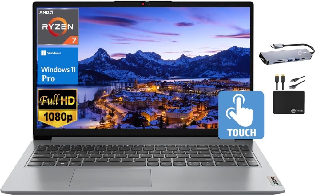 Lenovo IdeaPad 2024 Newest Laptop, 15.6 FHD IPS Touchscreen, 8-Core AMD Ryzen 7 5700U (Beat i7-1180G7), 16GB RAM, 512GB SSD, Radeon Graphics, Webcam,WiFi 6, Long Battery, Win 11 Pro+MarxsolAccessory