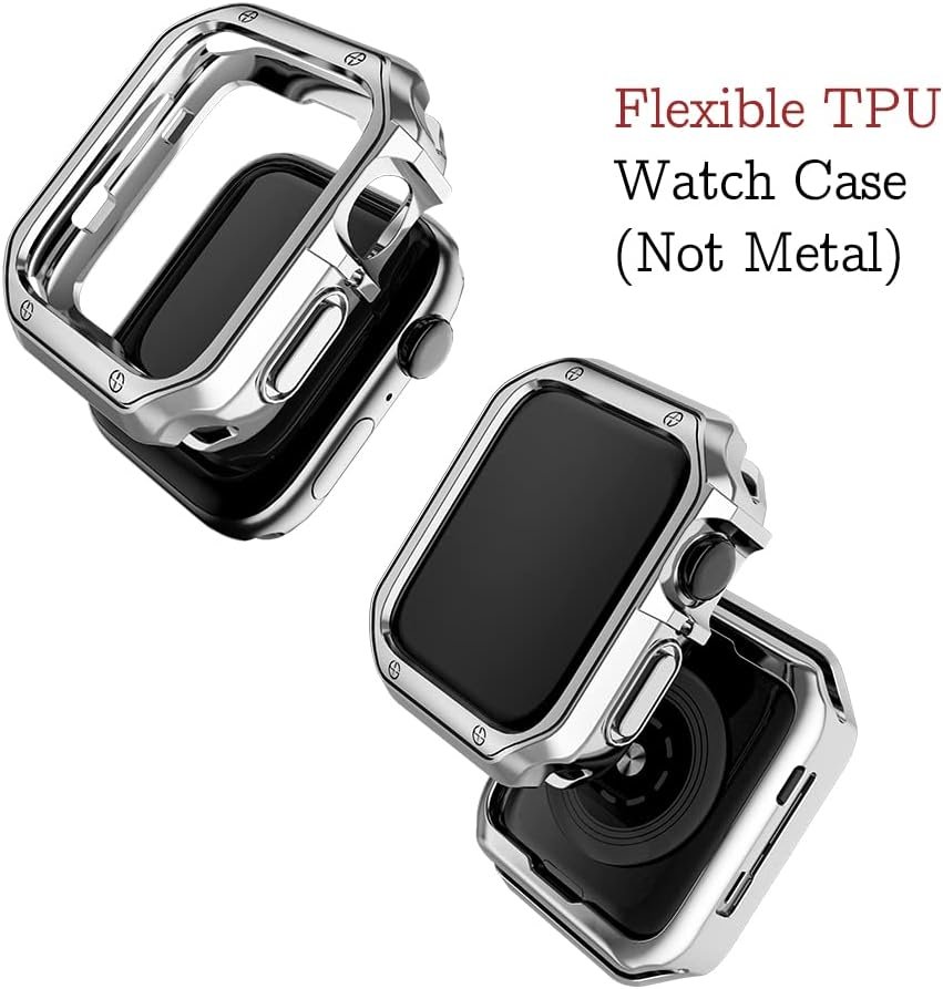 MRYUESG Compatible with Apple Watch Band and Case, Stainless Steel Metal Chain with TPU Cover, Smart-Watch Link Bracelet Strap, Wrist-Band for i-Watch Ultra Ultra2 Series 9 8 7 6 5 4 3 2 1 SE