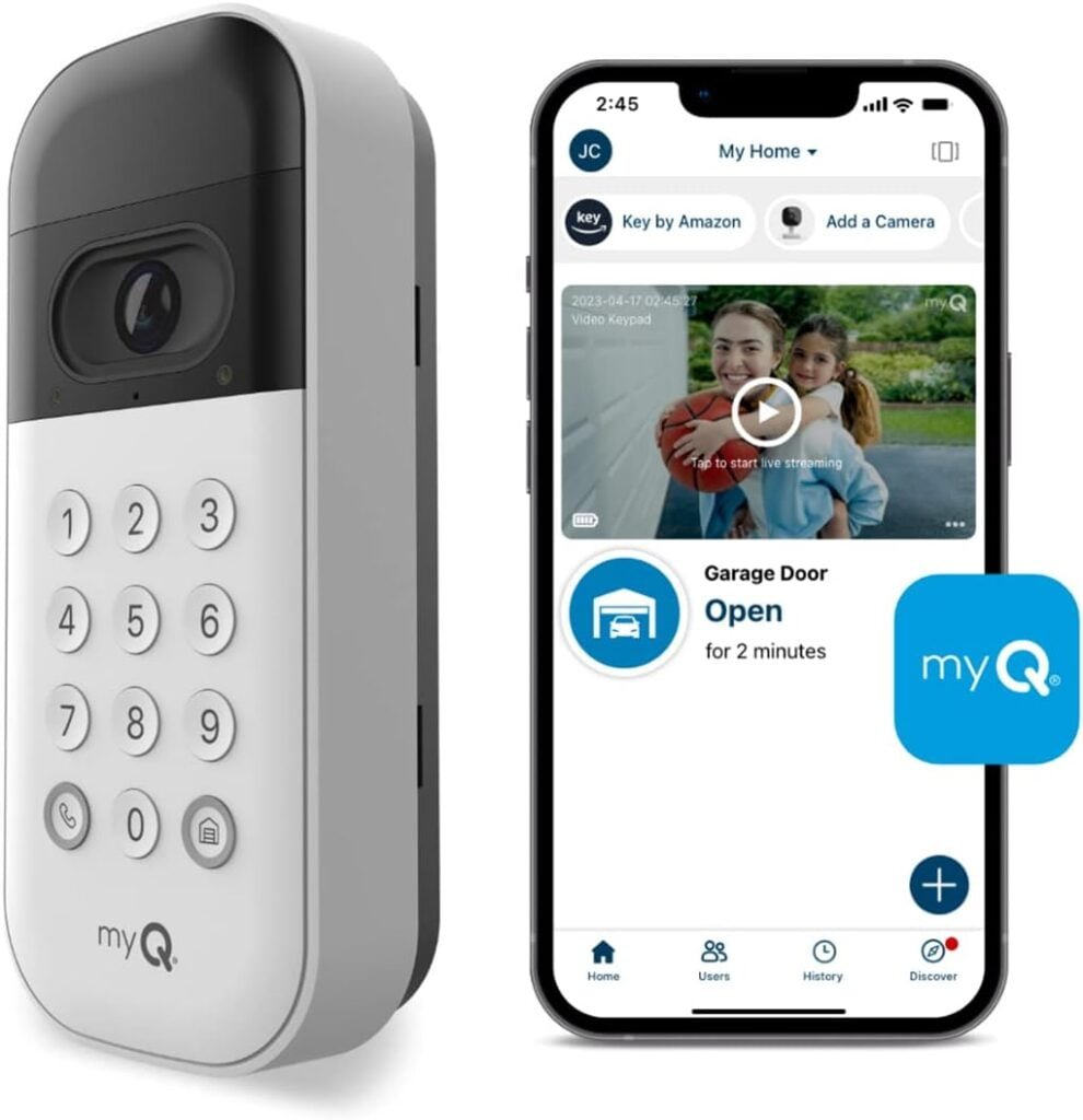 myQ Smart Garage Door Video Keypad with Wide-Angle Camera, Customizable PIN Codes, and Smartphone Control – Take Charge of Your Garage Access – Works with Chamberlain, LiftMaster and Craftsman openers