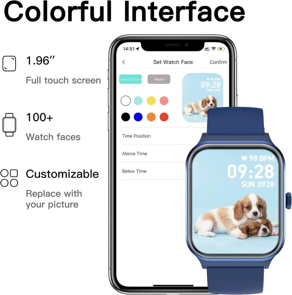 Smart Watch, 1.96 Full Touch Smartwatch, Compatible with iPhone Android, Heart Rate Sleep Monitor, Multi-Sport Modes, Blood Oxygen, Voice Assistant, IP68 Waterproof, Fitness Tracker for Women Men