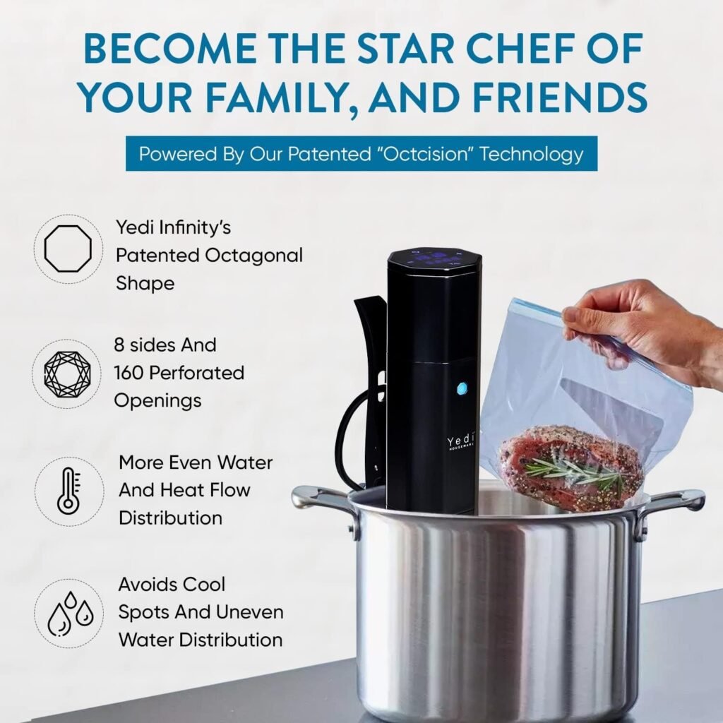 Yedi Infinity Sous Vide, Powered by Octcision Technology, Deluxe Accessory Kit, Recipes, 1000 Watts