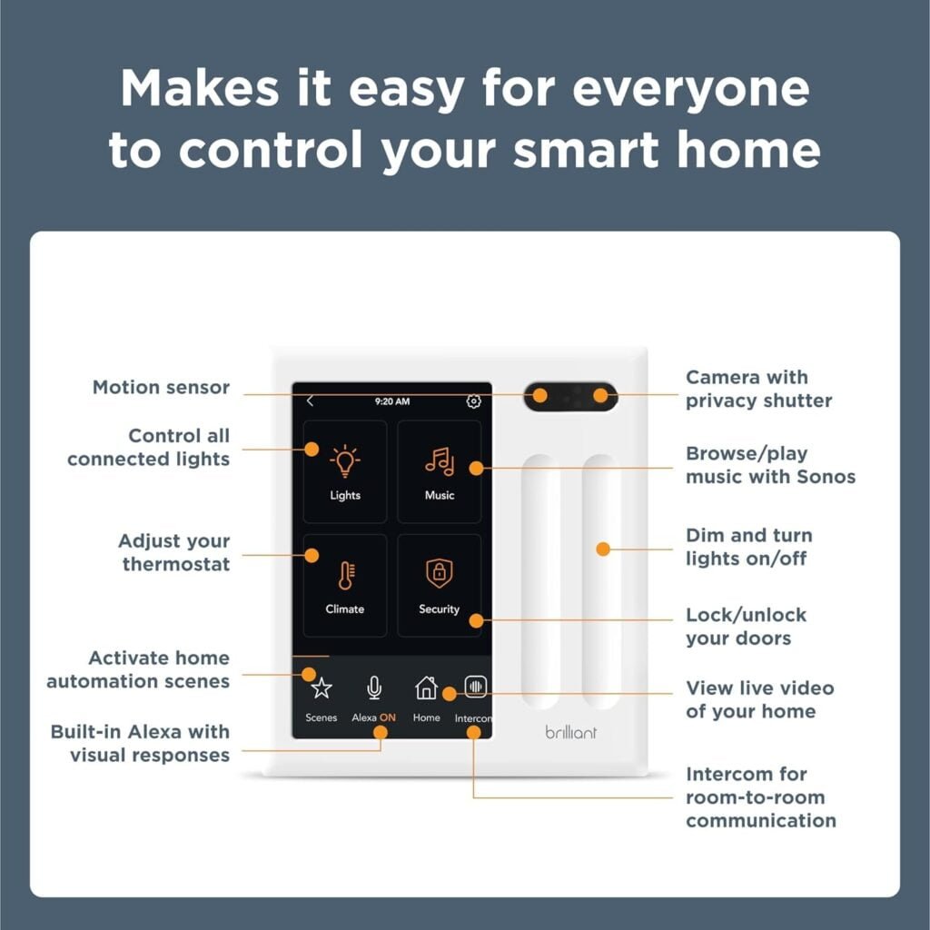 Brilliant Smart Home Control (1-Switch Panel) — Alexa Built-In  Compatible with Ring, Sonos, Hue, Google Nest, Wemo, SmartThings, Apple HomeKit — In-Wall Touchscreen Control for Lights, Music,  More