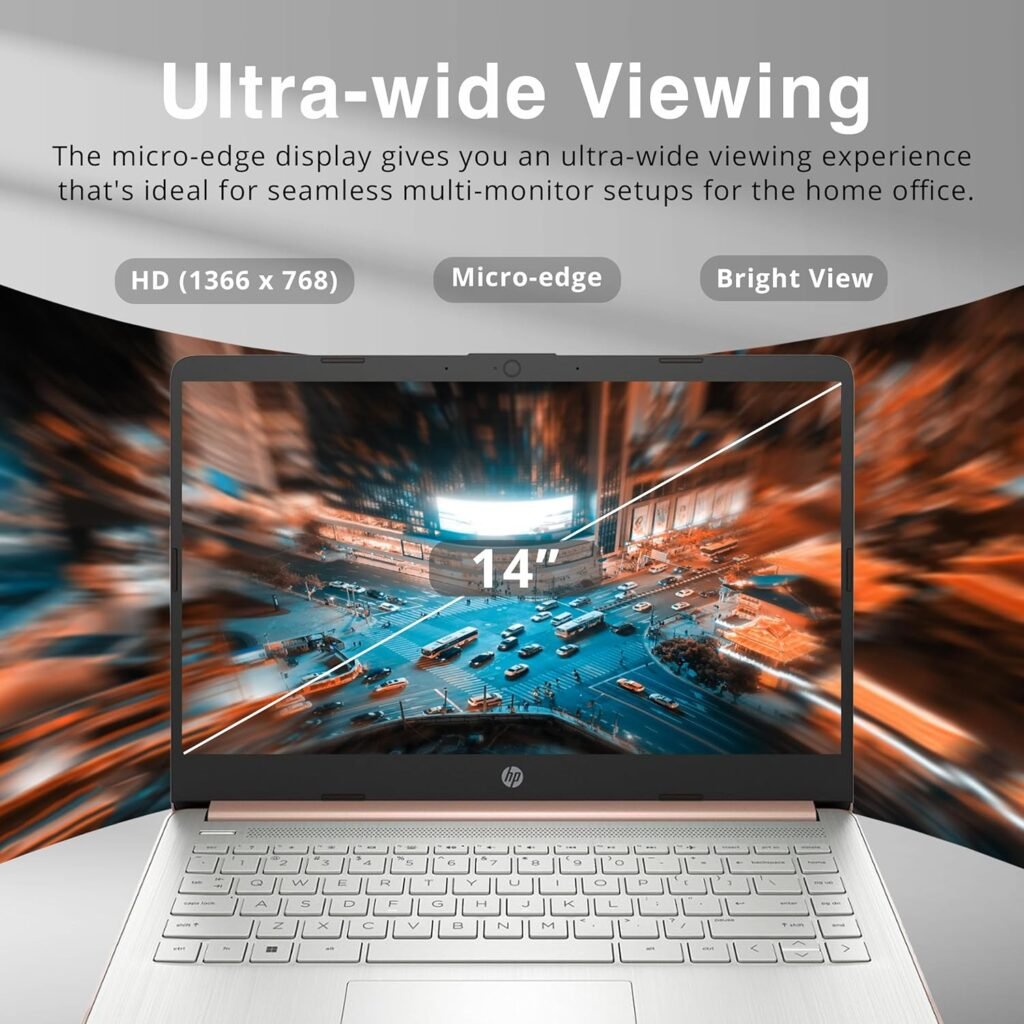 HP Premium Stream 14 HD BrightView Laptop, Intel Celeron N4120, 16GB RAM, 64GB eMMC Storage, UHD Graphics, HD Webcam, 1 Year Office 365, Bluetooth, WiFi, HDMI, Win 11s, Pink, 32GB Hotface USB Card