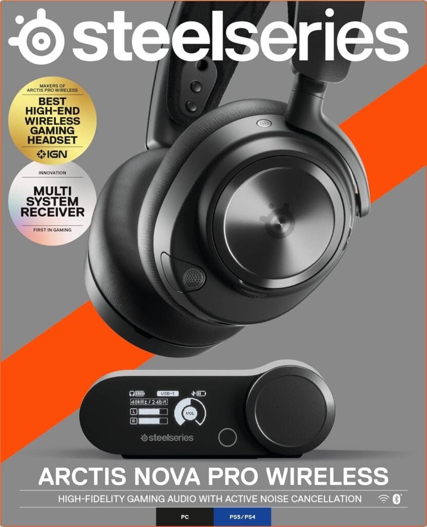 SteelSeries Arctis Nova Pro Wireless Multi-System Gaming Headset - Premium Hi-Fi Drivers - Active Noise Cancellation - Infinity Power System - Stealth Retractable Mic - PC, PS5/PS4, Switch, Mobile