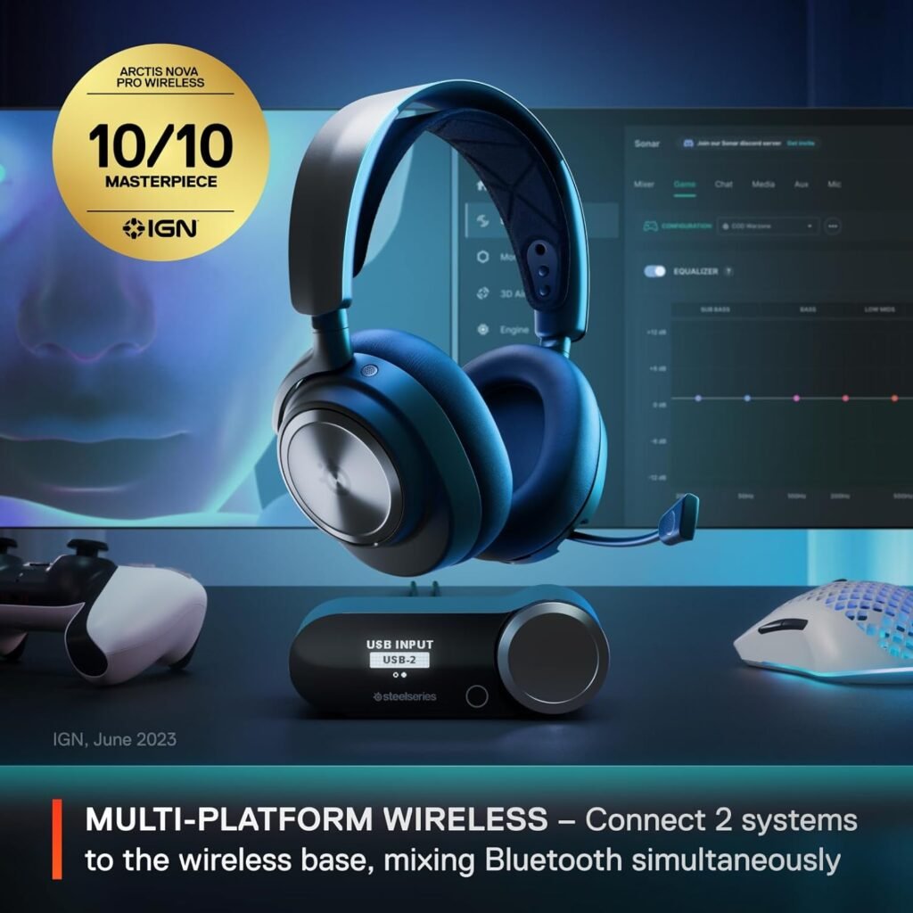 SteelSeries Arctis Nova Pro Wireless Multi-System Gaming Headset - Premium Hi-Fi Drivers - Active Noise Cancellation - Infinity Power System - Stealth Retractable Mic - PC, PS5/PS4, Switch, Mobile