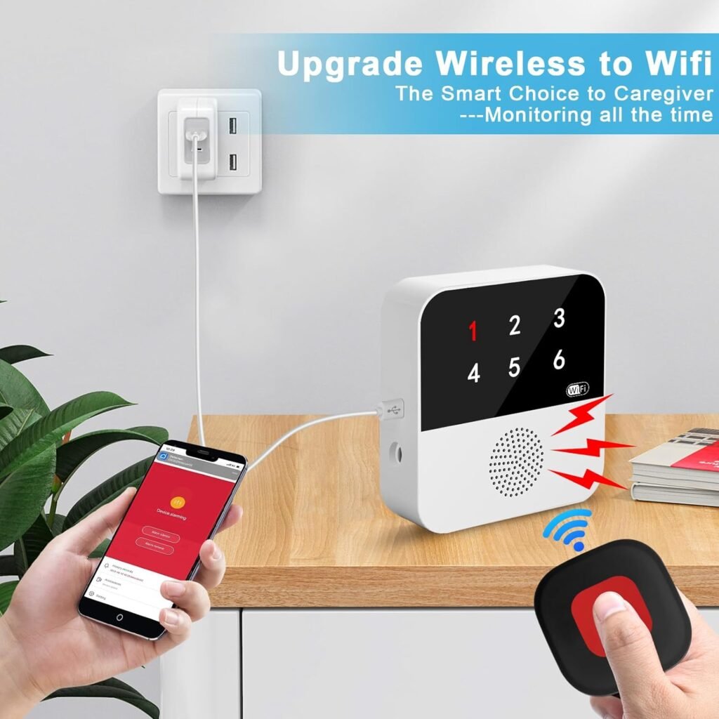 WiFi Smart Life Wireless Caregiver Pager Life Alert System SOS Call Buttons for Seniors Patient Disabled Elderly 2 Panic Emergency Buttons 1 Receiver(only Supports 2.4GHz Wi-Fi)