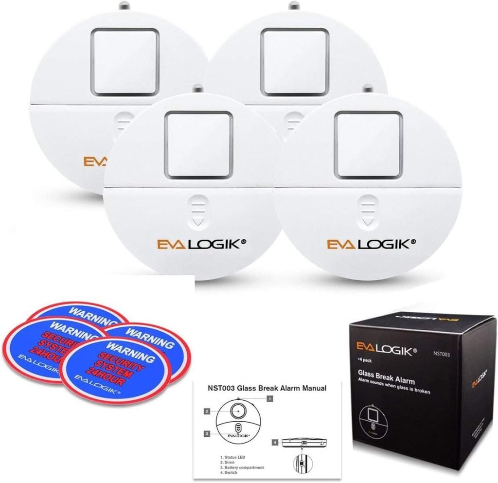 Modern Ultra-Thin Window Alarm with Loud 120dB Alarm and Vibration Sensors Compatible with Virtually Any Window, Glass Break Alarm Perfect for Home, Office, Dorm Room- 8 Pack